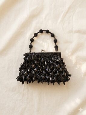 ALDO Small Black Faceted Beaded Evening Clutch Sequin Statement Bag Crossbody
